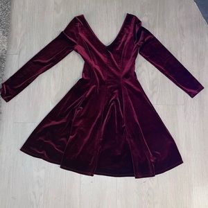 Aqua burgundy velvet dress mid length